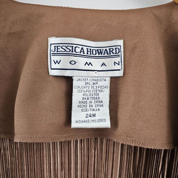Jessica Howard Woman Open Front Jacket Size 24W Gold Tan Pleated Dressy Evening - Picture 3 of 8